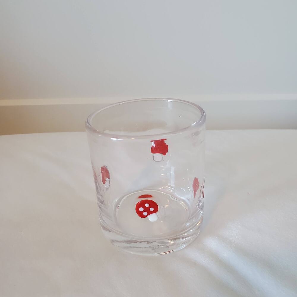 Mushroom Inlay Double Old Fashioned Lowball Glass Clear Red